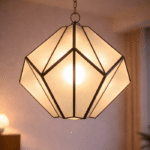 Handmade Moroccan brass pendant light casting decorative shadow patterns