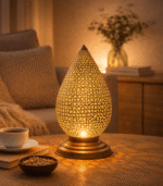 Moroccan Hammered Brass Table Lamp – Rustic Finish - Image 4