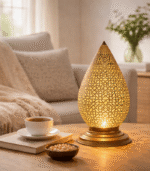Moroccan Hammered Brass Table Lamp – Rustic Finish - Image 3