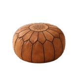 Handmade Moroccan leather ottoman pouf used as footstool and floor cushion