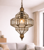 Moroccan clear glass pendant light handmade from brass