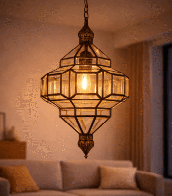 Moroccan clear glass pendant light handmade from brass