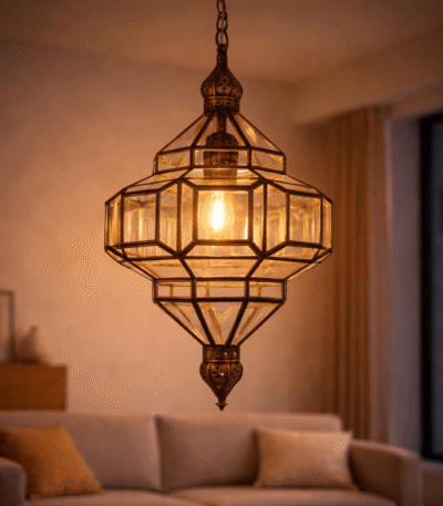 Moroccan clear glass pendant light handmade from brass