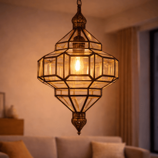 Moroccan clear glass pendant light handmade from brass