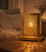 Handmade artisan Moroccan brass table lamp with decorative patterns