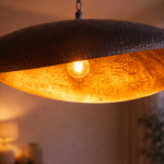 Handmade black hammered brass Moroccan hanging lamp with artisan texture