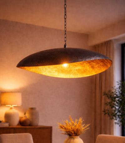 Black Hammered Brass Lamp – Handmade Moroccan Pendant Light for Modern Boho Decor