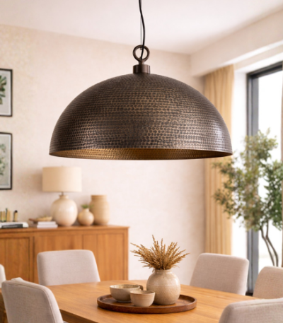 Handmade black Moroccan brass hanging lamp with artisan details