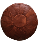Brown handmade Moroccan leather pouf ottoman handcrafted in Marrakech