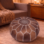 Brown Leather Moroccan Pouf – Handmade Ottoman from Marrakech