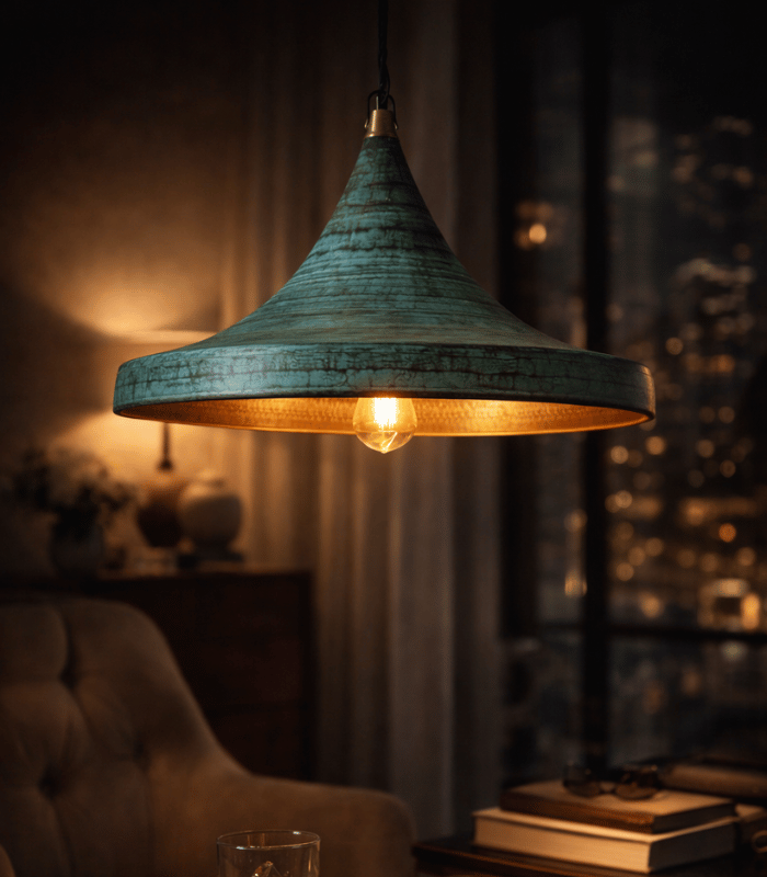 Oxidized Green Lamp – Vintage Handmade Moroccan Decor - Image 2