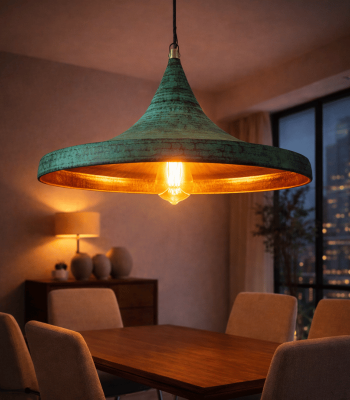 Handmade oxidized green lamp with vintage Moroccan design for luxury home decor
