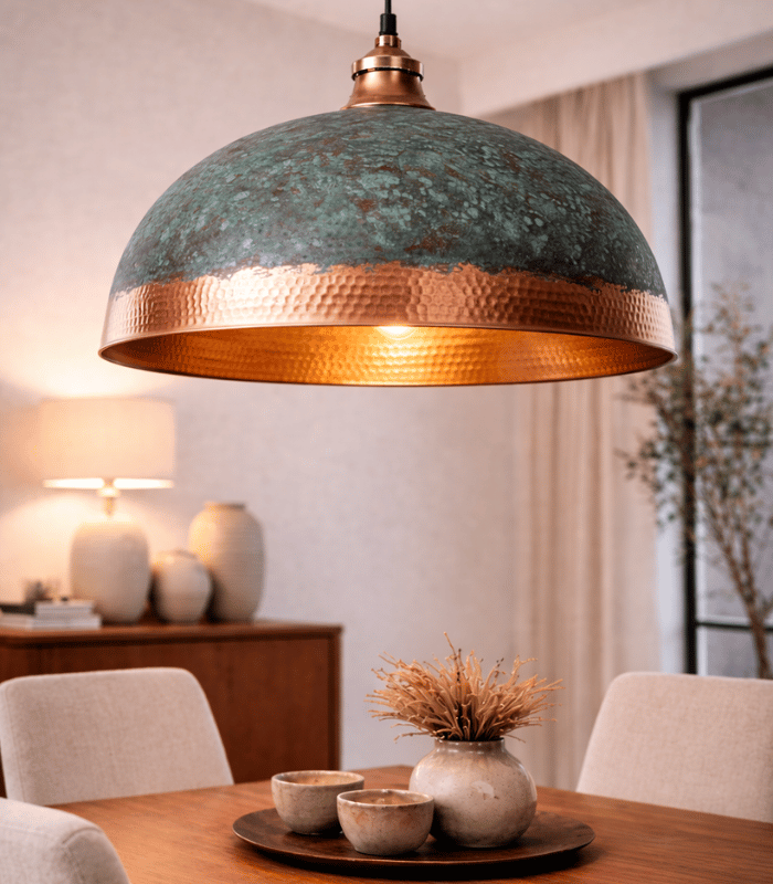 Elevate your interior with this vintage oxidized Moroccan hanging lamp (1) Vintage oxidized Moroccan hanging lamp handcrafted from aged brass