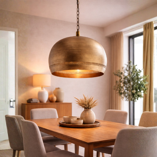 Gold Brass Lamp – Handmade Moroccan Hanging Light for Luxury Home Decor (1) Handmade gold brass Moroccan hanging lamp with elegant artisan finish