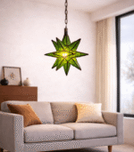 Moroccan Star Glass Hanging Lamp – Green - Image 2