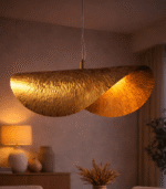 Handmade hammered brass Moroccan hanging lamp with artisan texture