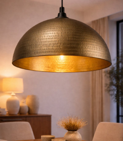 Handmade hammered gold brass Moroccan pendant lamp with luxury finish