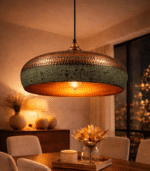 Handmade Copper Cluster Pendant Light with Green Patina – Moroccan Ceiling Lamp