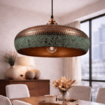 Copper Pendant Light with Green Patina – Handmade Moroccan Ceiling Lamp