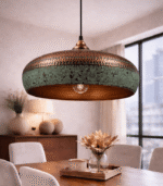 Handmade Copper Cluster Pendant Light with Green Patina – Moroccan Ceiling Lamp - Image 2