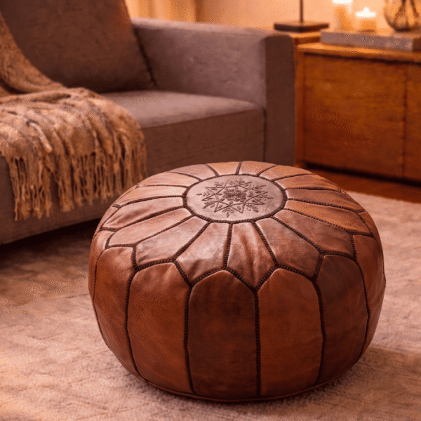 Handmade Genuine Leather Moroccan Pouffe Poufs & Pillows Moroccan Ottoman