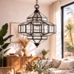Moroccan Glass Lantern – Handmade Clear Glass & Black Metal Light Fixture