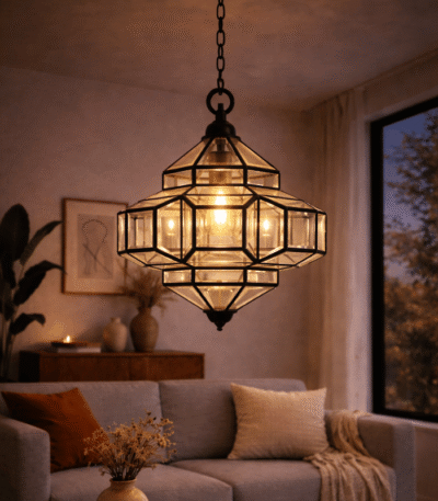 Luxury handmade Moroccan lantern with glass panels