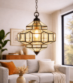 Moroccan Glass Lantern – Handmade Clear Glass & Black Metal Light Fixture - Image 2