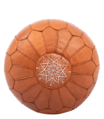 Handmade Moroccan Leather Pouf with White Starburst Embroidery - Image 4