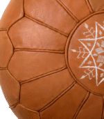 Handmade Moroccan Leather Pouf with White Starburst Embroidery - Image 2