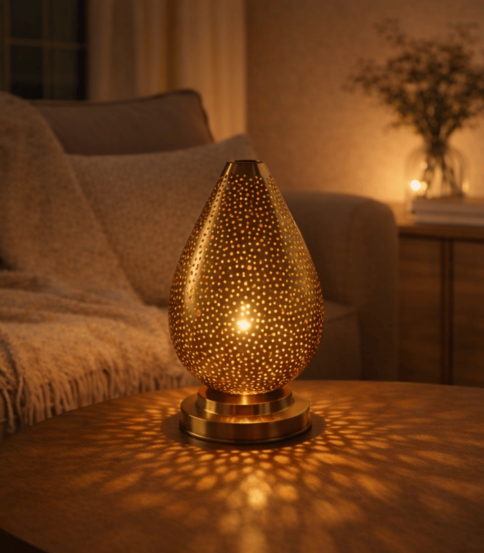 Handmade Moroccan Table Lamp – Brass Boho Bedside Light for Living Room Decor (1) Handmade Moroccan brass table lamp with traditional artisan design
