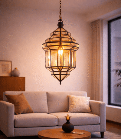 Handmade Moroccan glass lamp with brass finish