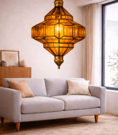 Handmade brown Moroccan glass hanging ceiling lamp