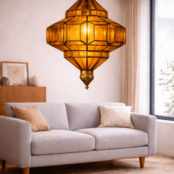 Handmade brown Moroccan glass hanging ceiling lamp