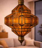 Handmade Brown Moroccan Glass Hanging Lamp - Image 4