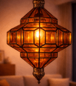 Handmade brown Moroccan glass hanging ceiling lamp