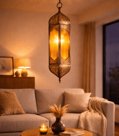 Handmade Moroccan amber hanging glass lamp ceiling lantern