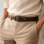 Moroccan antigen color leather belt with multicolor natural dye and brass buckle, handcrafted in Fès Morocco