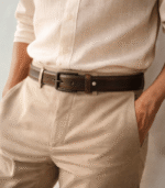 Moroccan antigen color leather belt with multicolor natural dye and brass buckle, handcrafted in Fès Morocco
