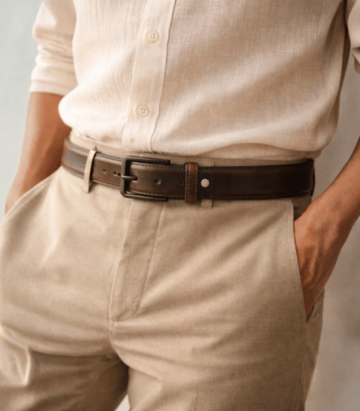 Moroccan antigen color leather belt with multicolor natural dye and brass buckle, handcrafted in Fès Morocco