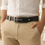 Moroccan black leather belt with antique brass buckle, handcrafted using natural oak gall dye, made in Fès Morocco