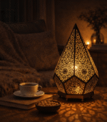 Moroccan Brass Table Lamp with Engraved Floral Body - Image 5