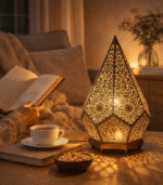 Moroccan Brass Table Lamp with Engraved Floral Body - Image 2
