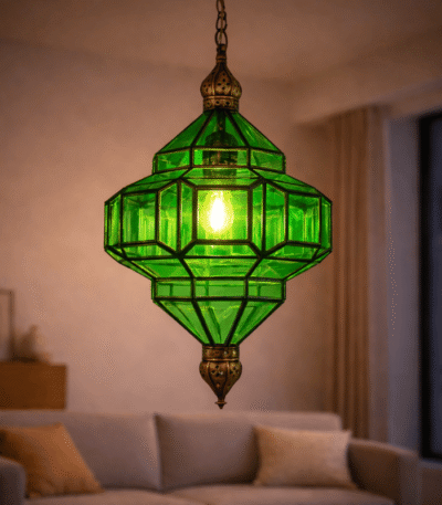 Moroccan Green Glass Hanging Lamp – Emerald Mosaic