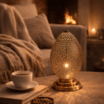 Moroccan rustic hand-hammered brass table lamp aged finish industrial boho style artisan made