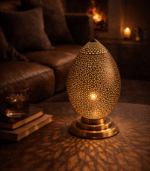 Moroccan Hammered Brass Table Lamp – Rustic Finish - Image 5