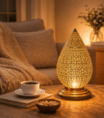 Moroccan rustic hand-hammered brass table lamp aged finish industrial boho style artisan made