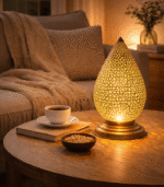 Moroccan Hammered Brass Table Lamp – Rustic Finish - Image 2