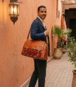 Moroccan Kilim Travel Bag | Brown Leather & Handwoven Carpet