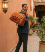 Moroccan Kilim Travel Bag | Brown Leather & Handwoven Carpet - Image 2